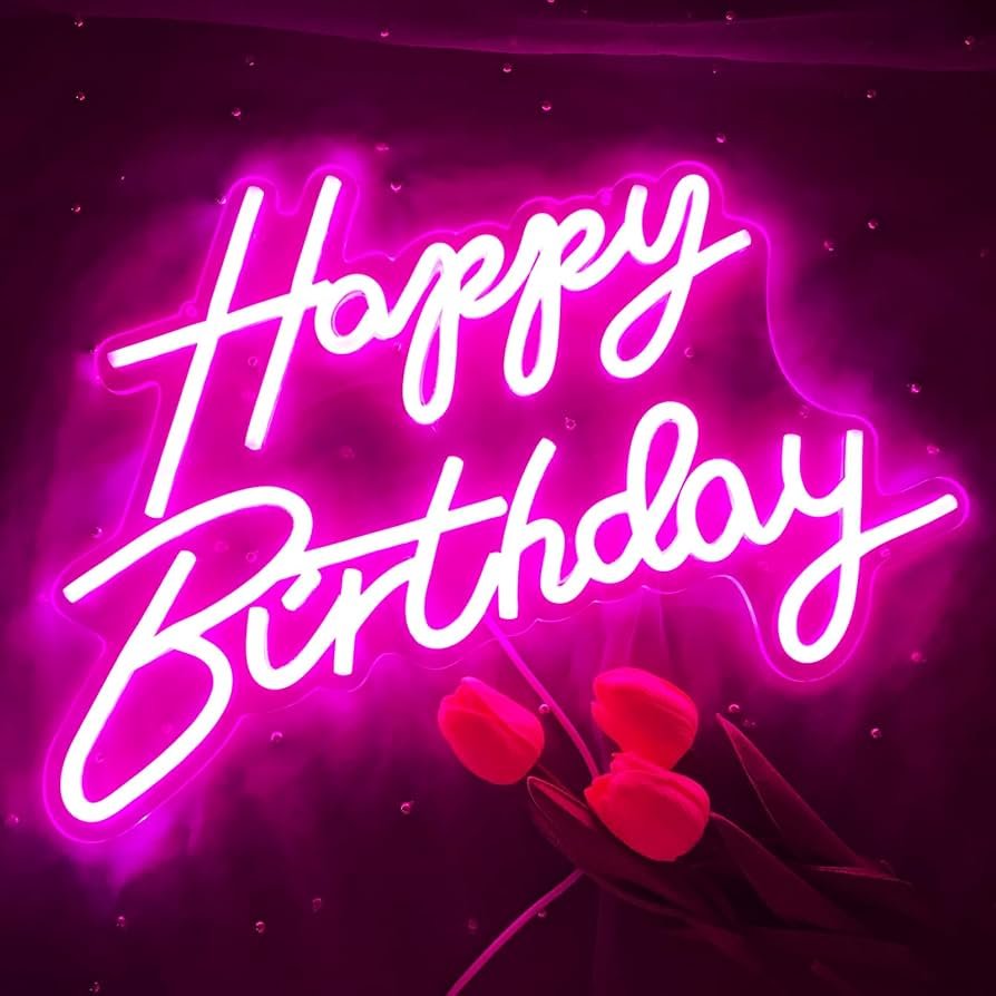 Cartel Neón Happy Birthday Luz Rosa USB 44 x 32 cm