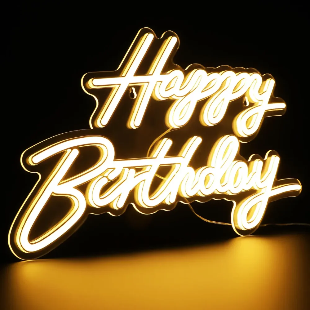 Cartel Neón Happy Birthday Luz Cálida USB 44 x 32 cm