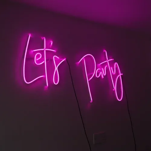 Cartel Neón Let's Party Luz Rosa USB 40 x 18 cm