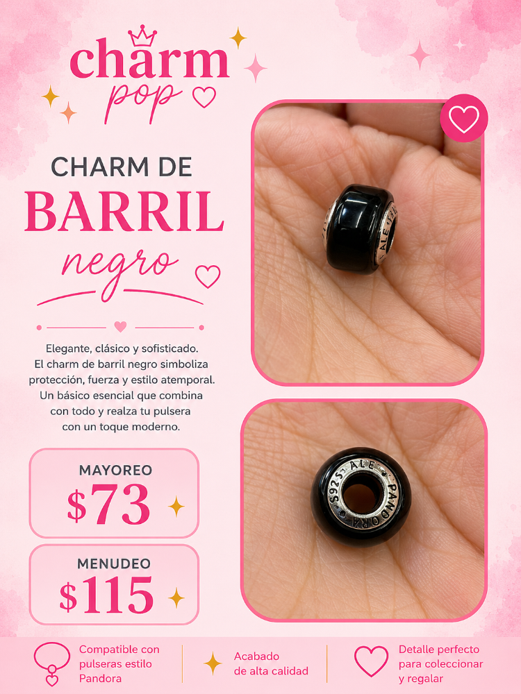 CHARM DE BARRIL NEGRO LISO