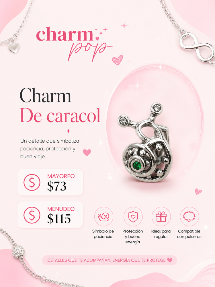 CHARM DE CARACOL DE SILUETA CON PIEDRAS VERDES