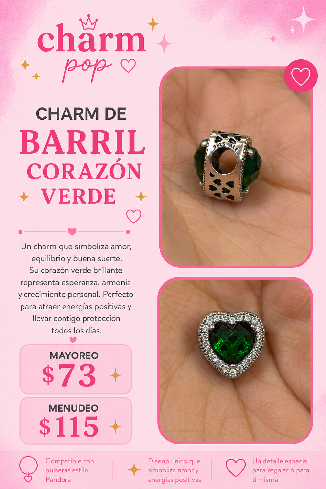 CHARM DE BARRIL CORAZON VERDE