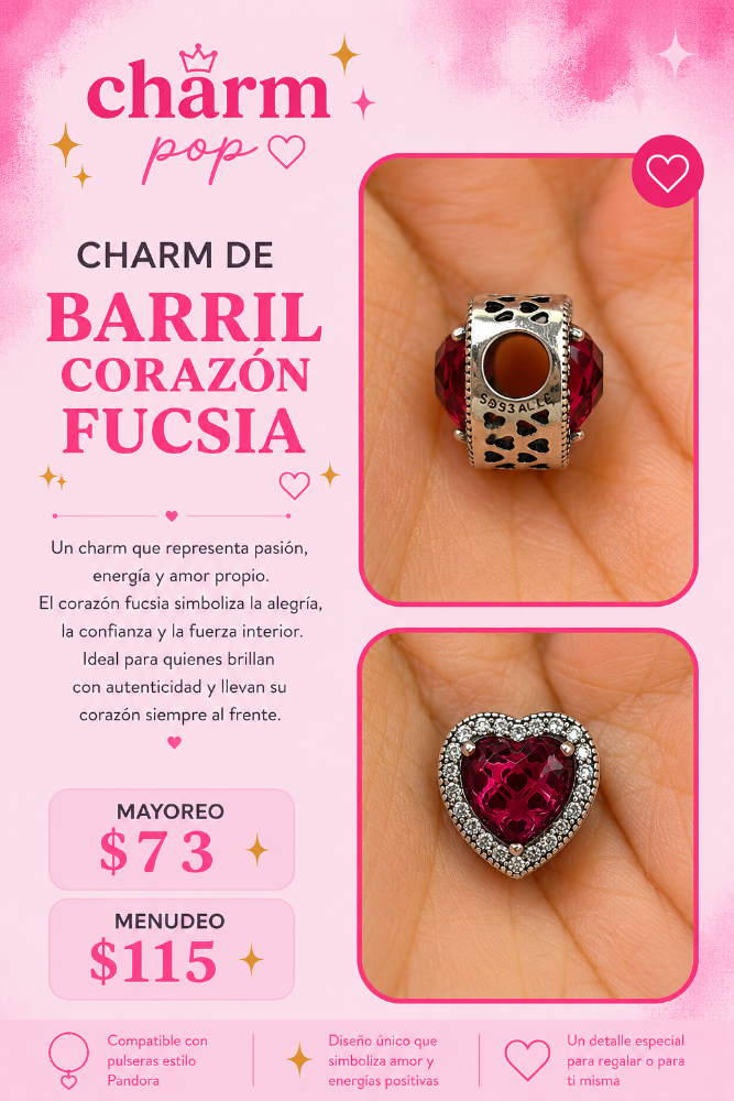 CHARM DE BARRIL CORAZON FUCSIA