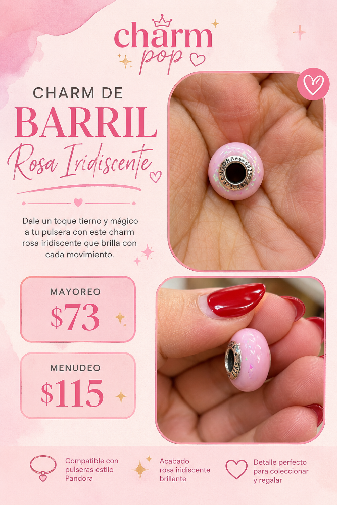 CHARM DE BARRIL ROSA PASTEL IRIDISCENTE