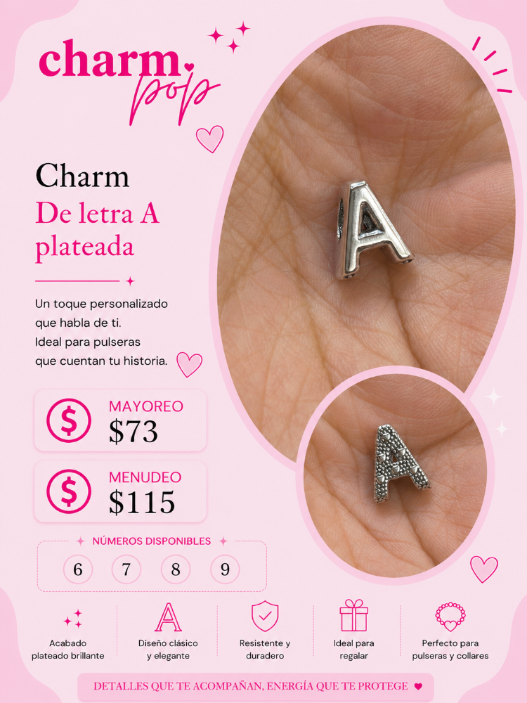 CHARM DE LETRA A PLATEADA