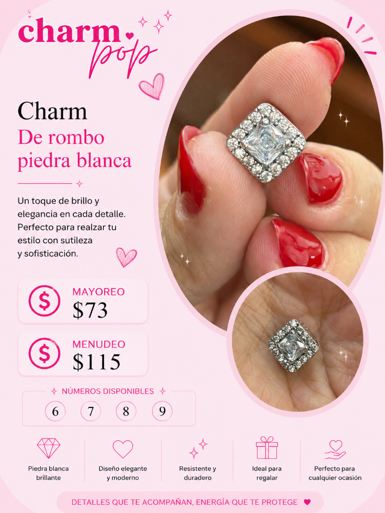 CHARM DE ROMBO PIEDRA BLANCA