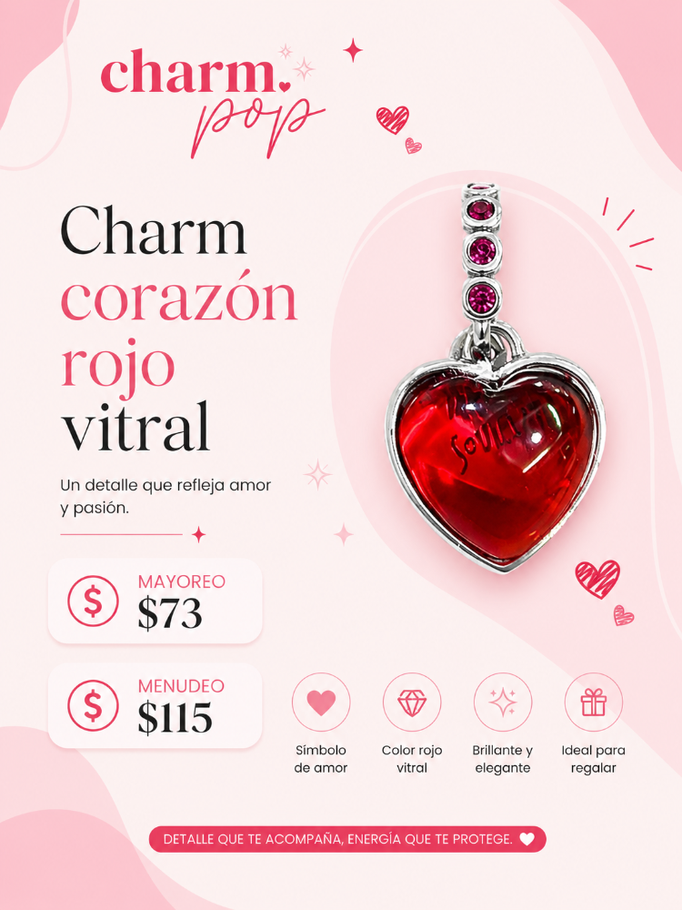 CHARM DE CORAZON ROJO VITRAL