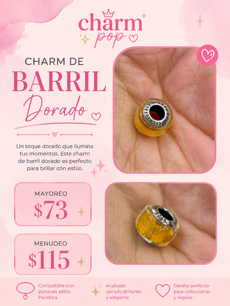 CHARM DE BARRIL DE COLOR DORADO