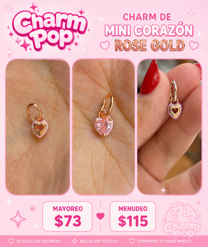 CHARM MINI CORAZON ROSE GOLD ROSA