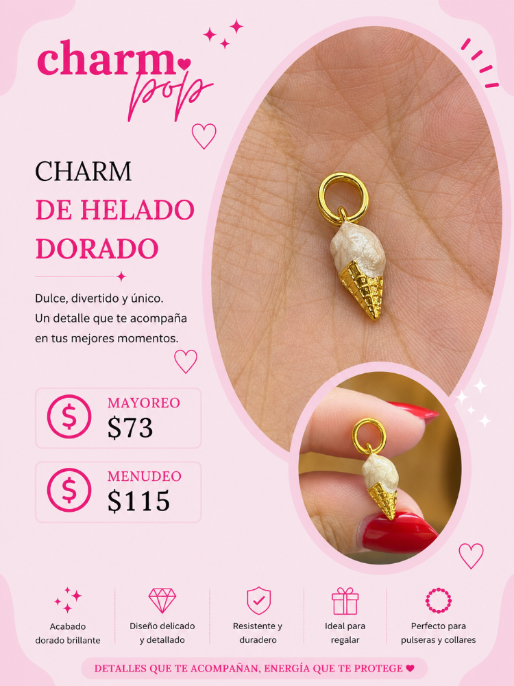 CHARM DE HELADO PERLA DERRETIDO DORADO