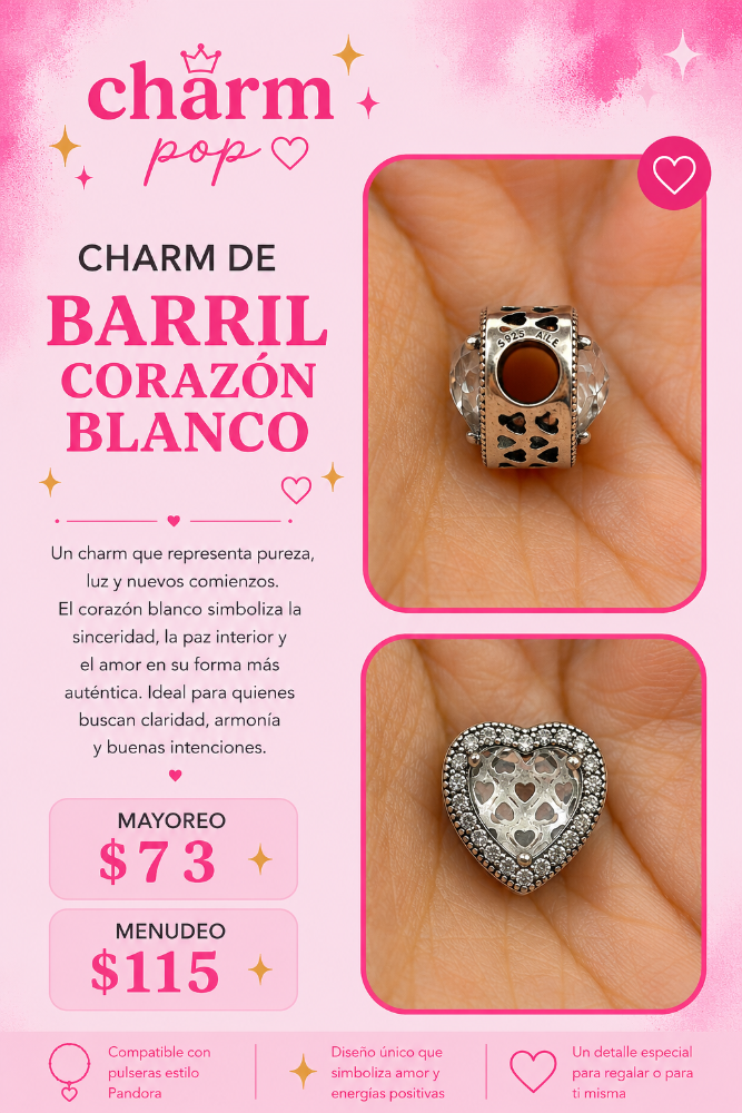CHARM DE BARRIL CORAZON BLANCO