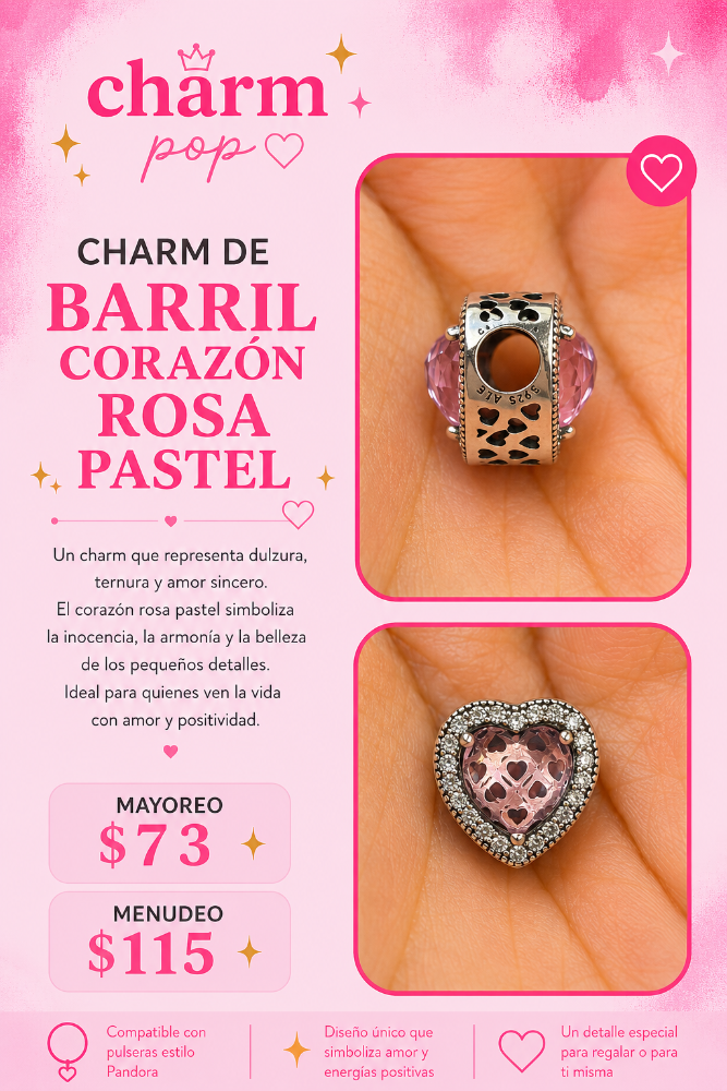 CHARM DE BARRIL CORAZON ROSA PASTEL