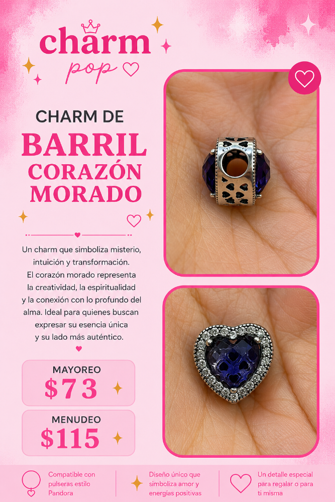 CHARM DE BARRIL CORAZON MORADO
