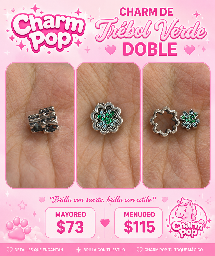 CHARM DE TREBOL VERDE DOBLE