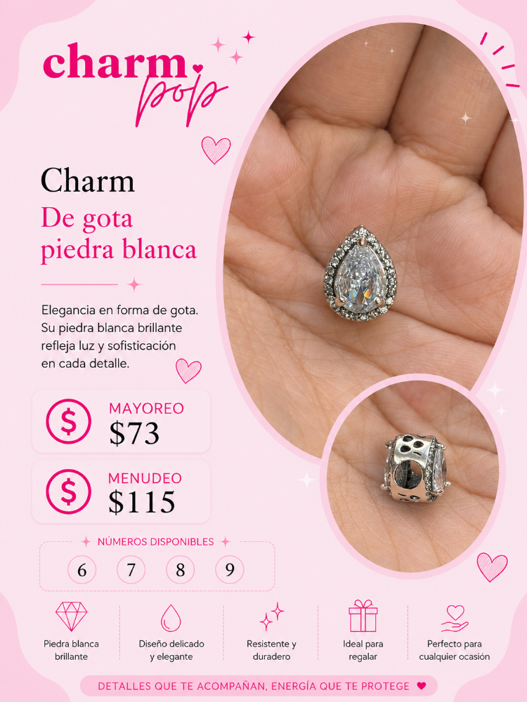 Charm de gota de piedra blanca