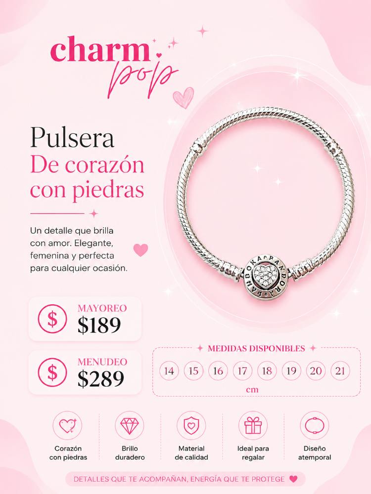 PULSERA DE CORAZON CON PIEDRAS