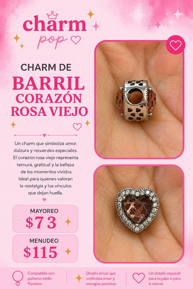 CHARM DE BARRIL CORAZON ROSA VIEJO