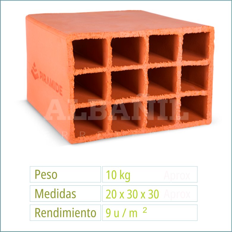 Bloqueta hueco 20x30x30 - Pirámide
