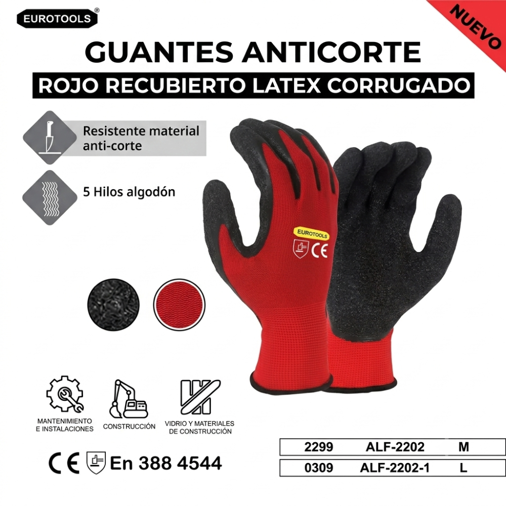 Guantes anticorte rojo/negro - delgado