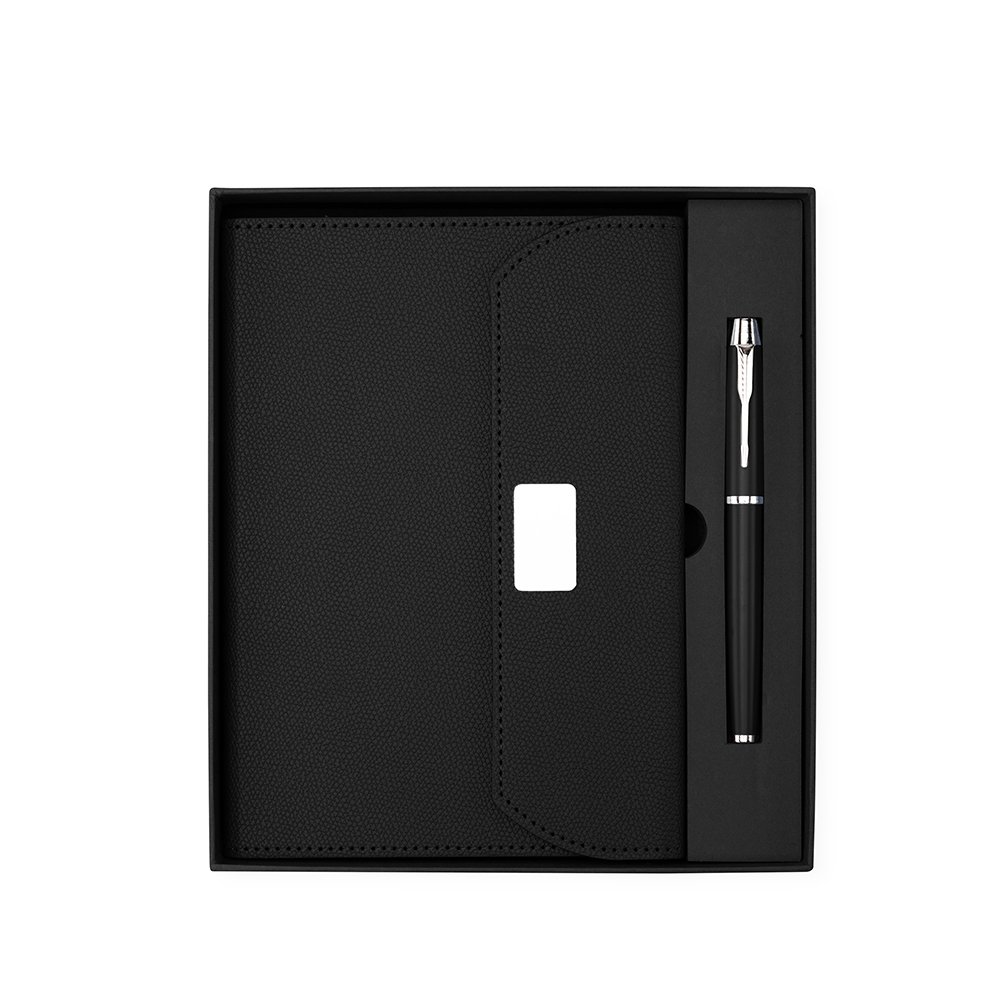 Kit executivo 2 peças Preto e Cinza Gravado a laser