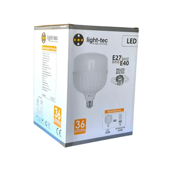 BOMBILLA LED ALTA POTENCIA 50W 6000K 4500 LM BASE E27/E40 85-240V LT BM/50W-W LIGHT-TEC