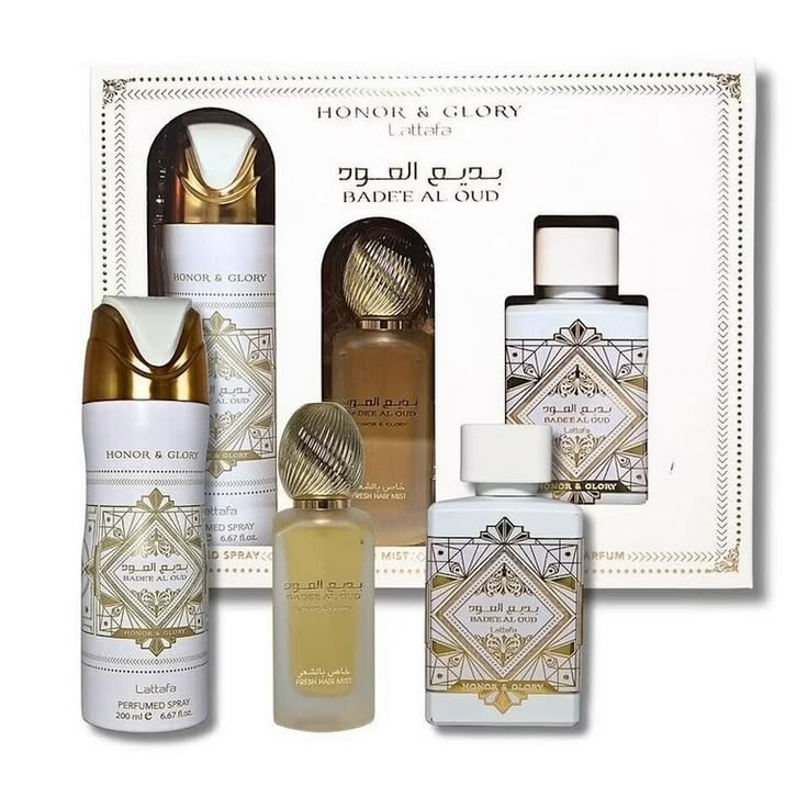 "Set Badee Al Oud Honor And Glory 3 Pcs 100 Oz Edp + 200 Oz Deo + 1.7 Oz Hairmist "