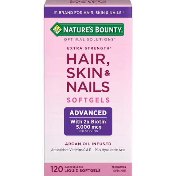 Nature's Bounty Optimal Solutions Biotina Avanzada para Cabello, Piel y Uñas y Vitaminas A, C y E, Multivitamínico para Mujeres, Cápsulas Blandas, 120 Unidades