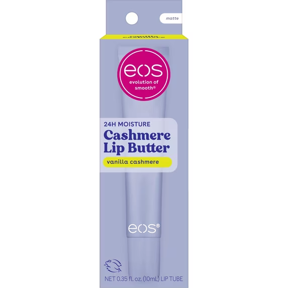 Eos Cashmere Manteca Labial, Vanilla Cashmere, Tratamiento Labial Con Péptidos Para Labios Secos Con Manteca De Karité, Manteca De Cacao Y Manteca De Argán, 0.35 Fl Oz