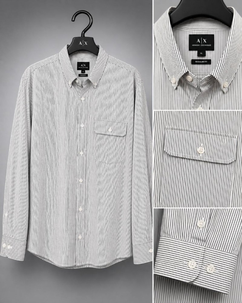Camisa Armani Exchange Rayada Blanca Negra Regular Fit