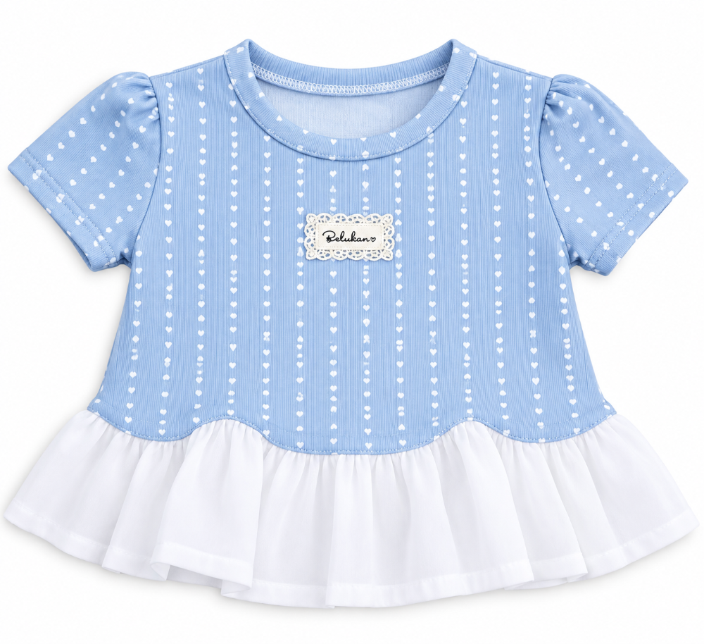 blusa celeste corazones con volante