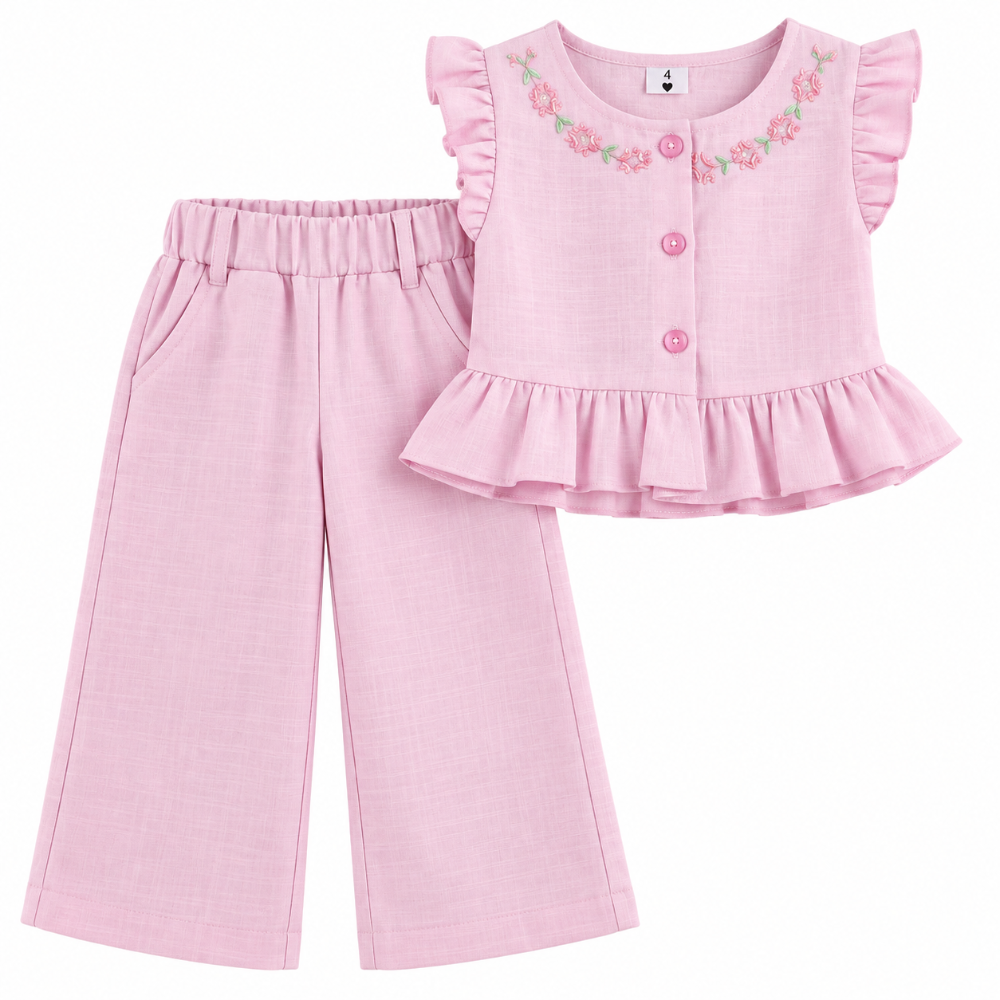 conjunto niña rosa bordado floral