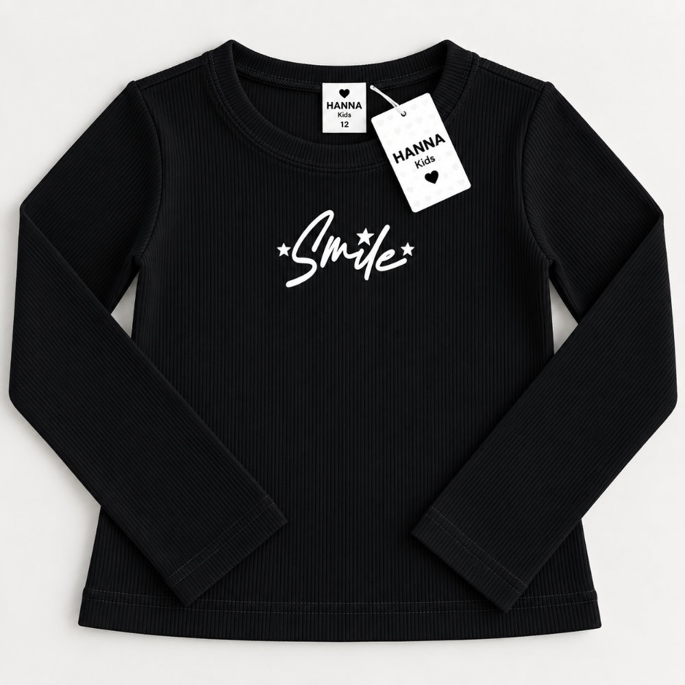 blusa negra smile manga larga