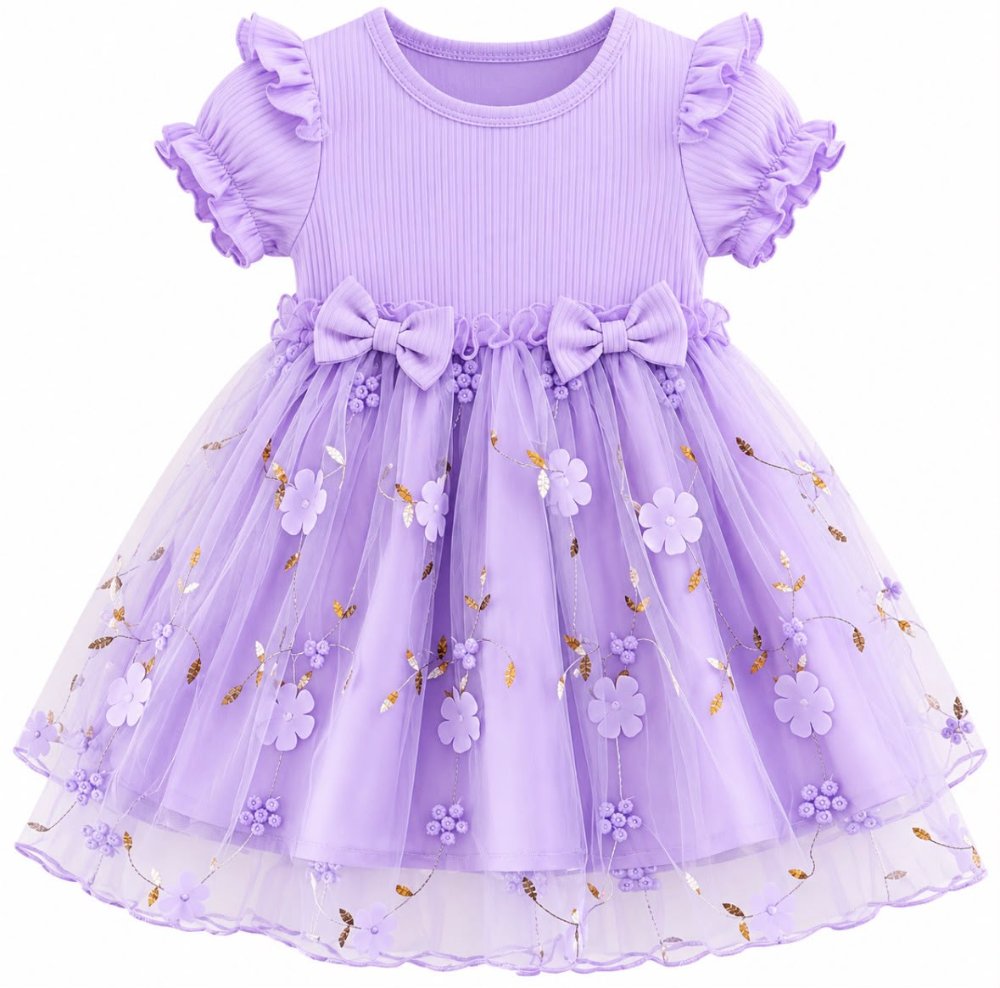 vestido lila flores de tul con moños