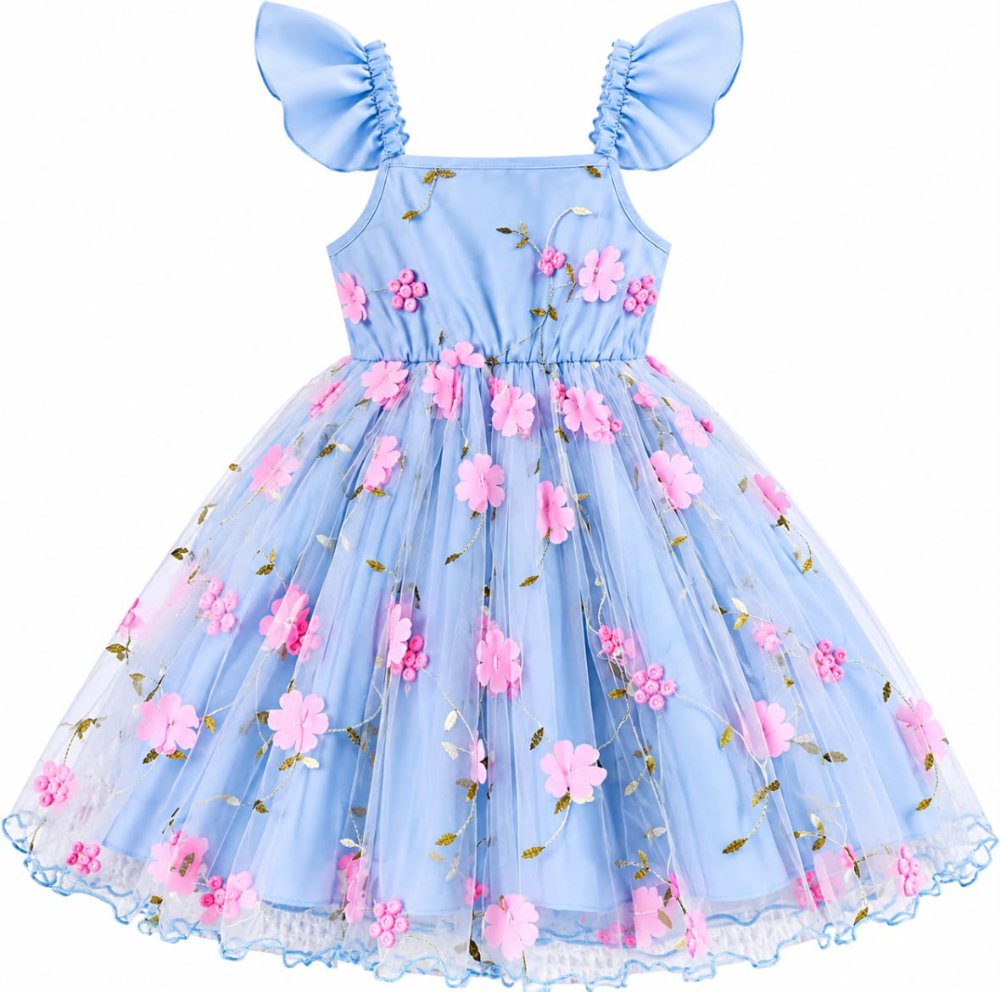 vestido azul flores de tul