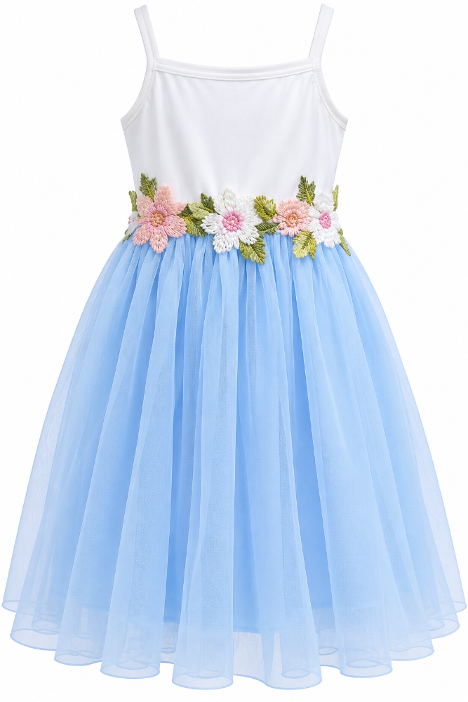 vestido infantil celeste jardin floral
