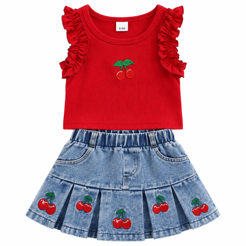 conjunto cherry rojo con falda