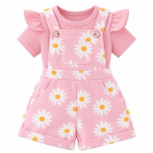 conjunto jardinera rosado margaritas
