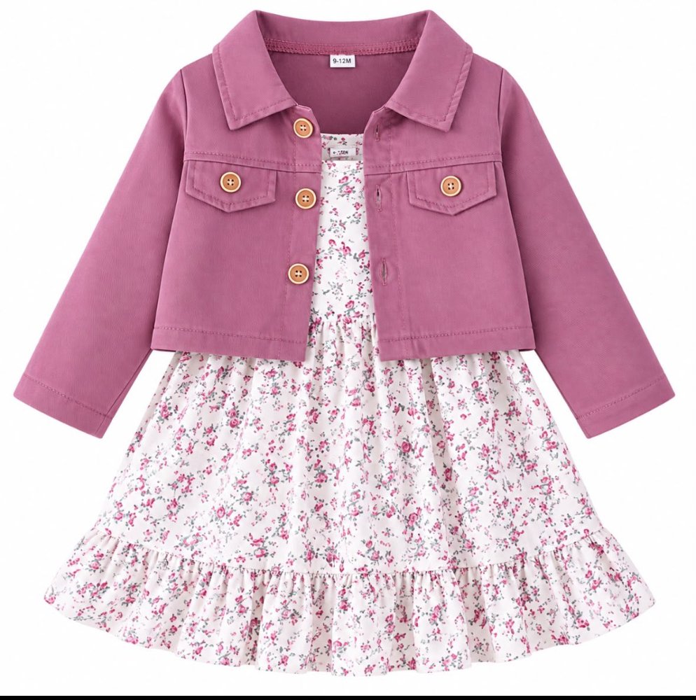 vestido floral con chaqueta lila flores