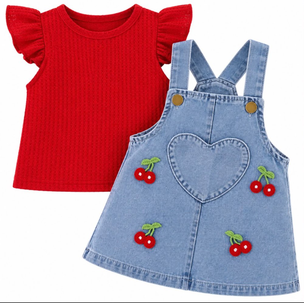 conjunto jardinera jean cerezas