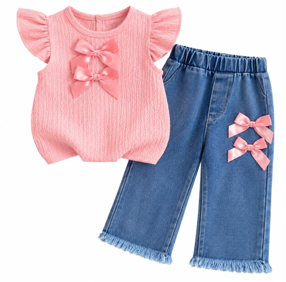 conjunto rosa moños con jean