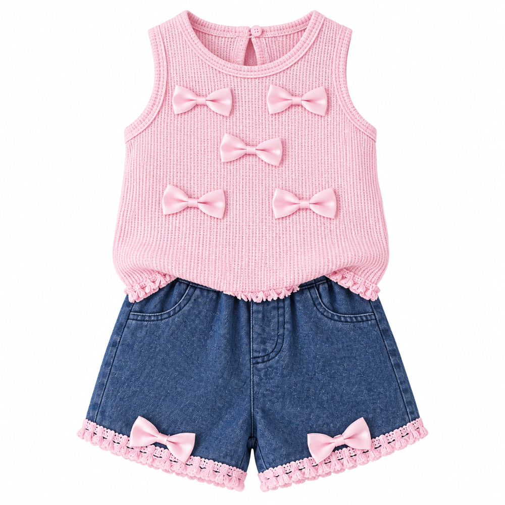 conjunto rosado moños con short