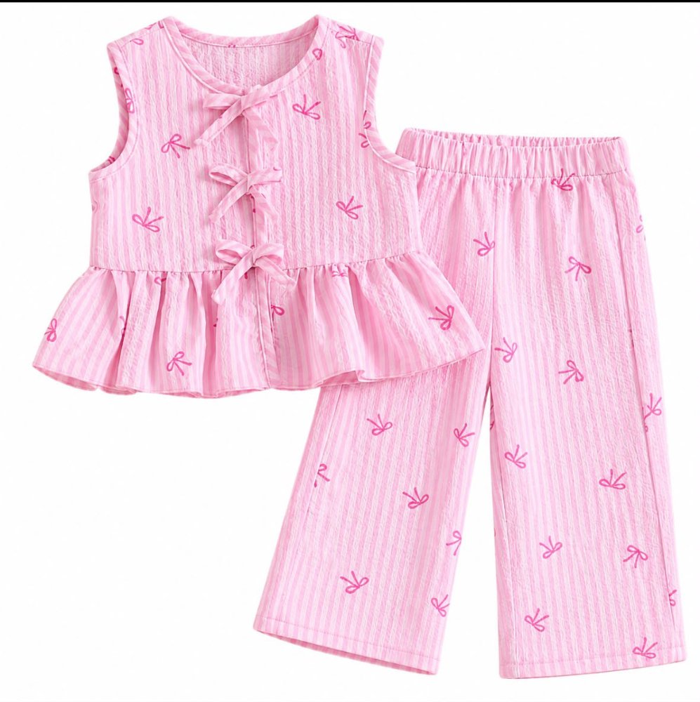 conjunto rosa moñitos con pantalon