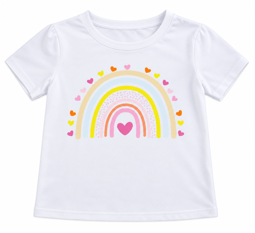 camiseta blanca arcoiris corazones