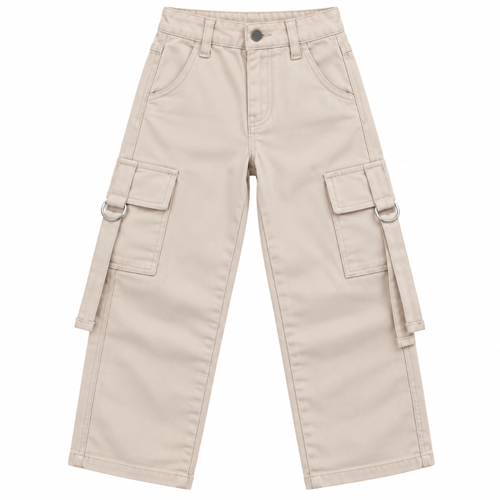 pantalón cargo beige con argollas