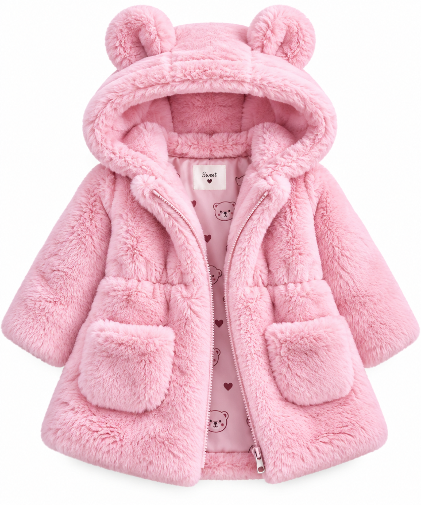 abrigo peluche osita rosa