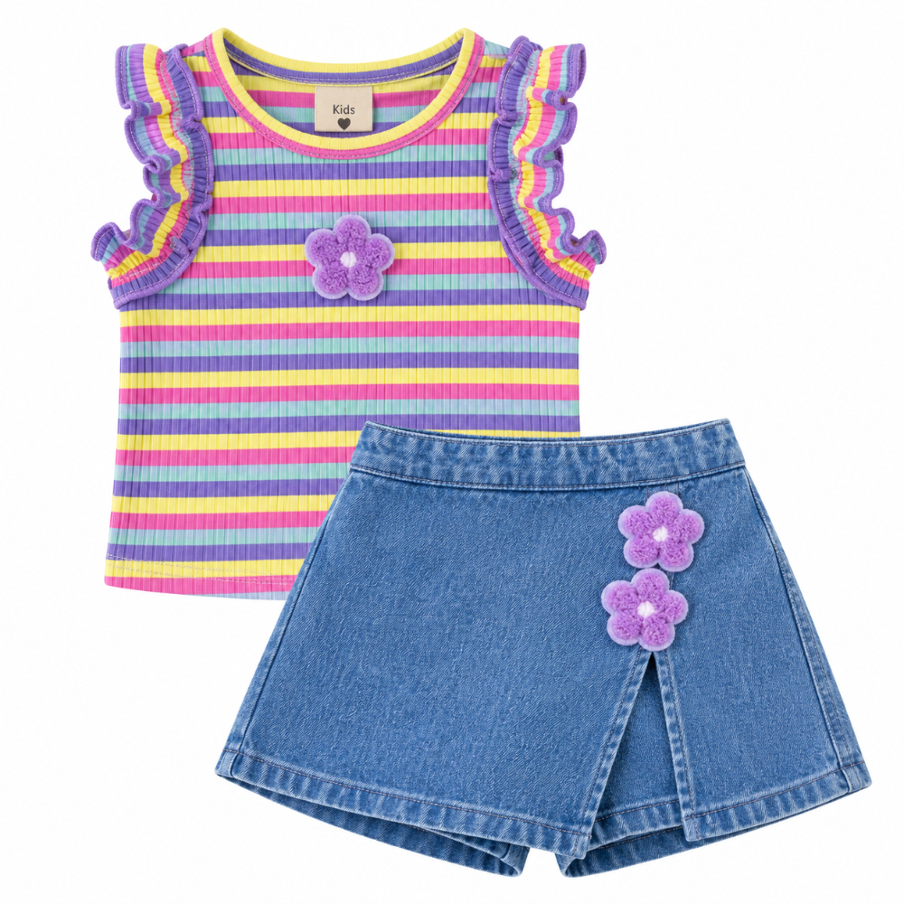 conjunto niña arcoiris floral