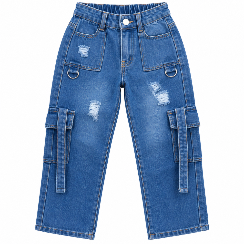 jean cargo azul con correas