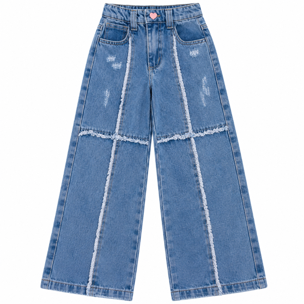 jean wide leg con costuras desflecadas