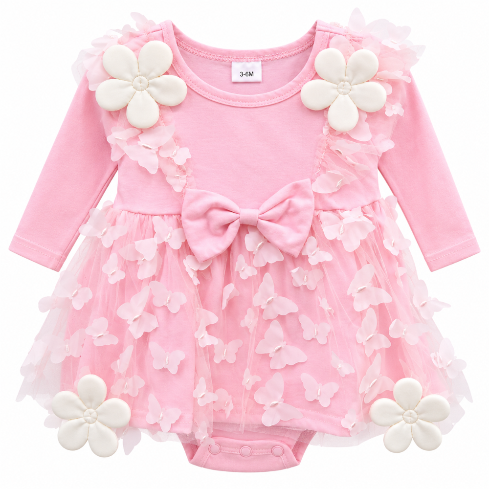 vestido body rosa mariposas 3d