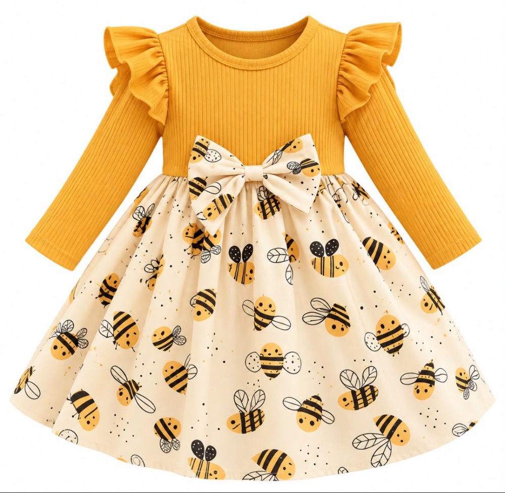 vestido mostaza abejitas con moño